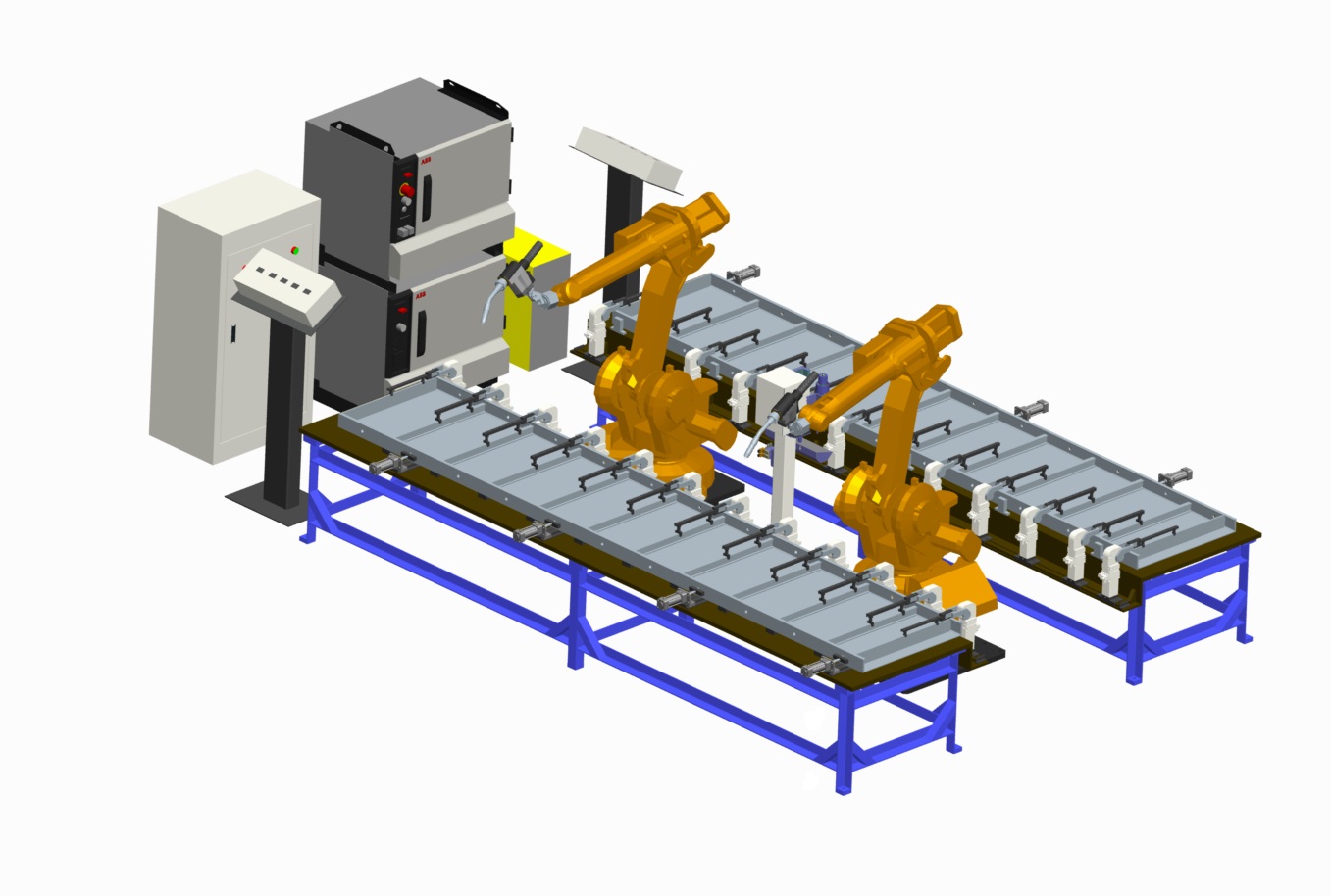 Double robot/double workstation system Double robot/double workstation system